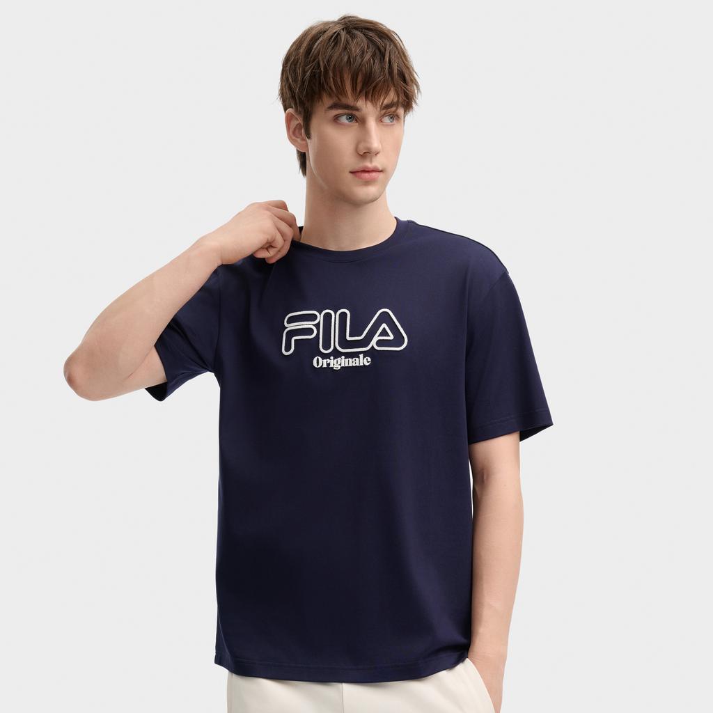 Fila Summer Breathable Versatile T-Shirt Men Tops Mystic-Blue F11M439110FDB