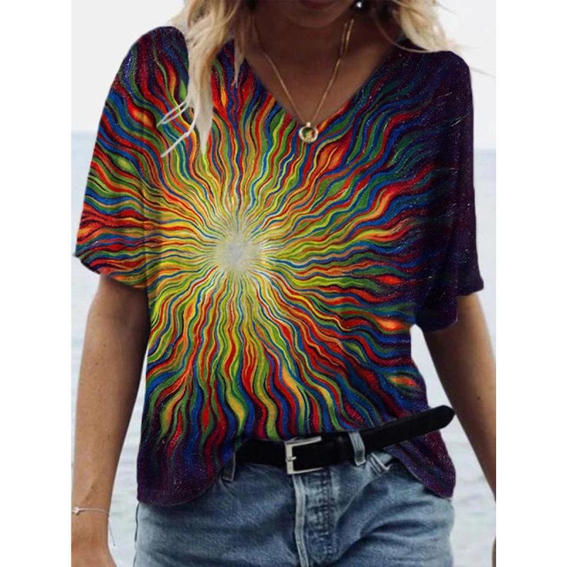 New Popular Abstract Painting 3D Printed Short Sleeved T-shirt for Women's Clothing
