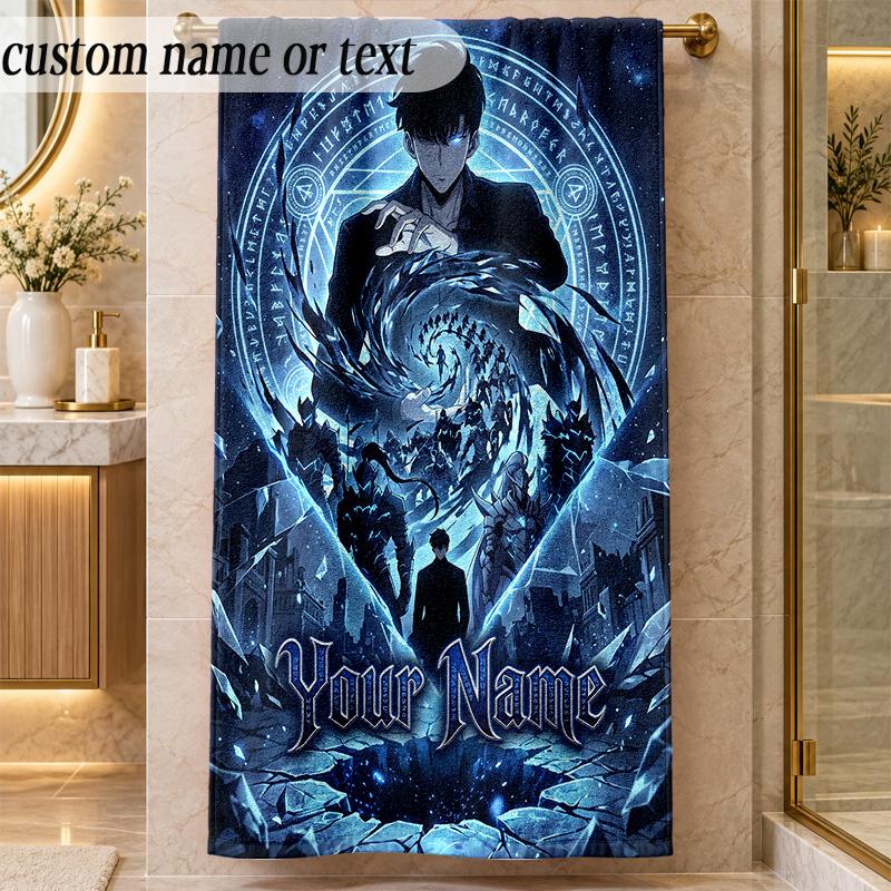 Beach TowelSolo Leveling Custom Name Text Personalized Soft Towel for Beach Pool Indoor Home Decor Gift