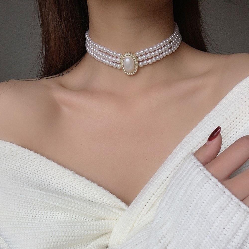 Jewelry Accessories Retro Pearl Necklace Clavicle Chain Pearl Choker Pearl Pendant  Wedding Bride