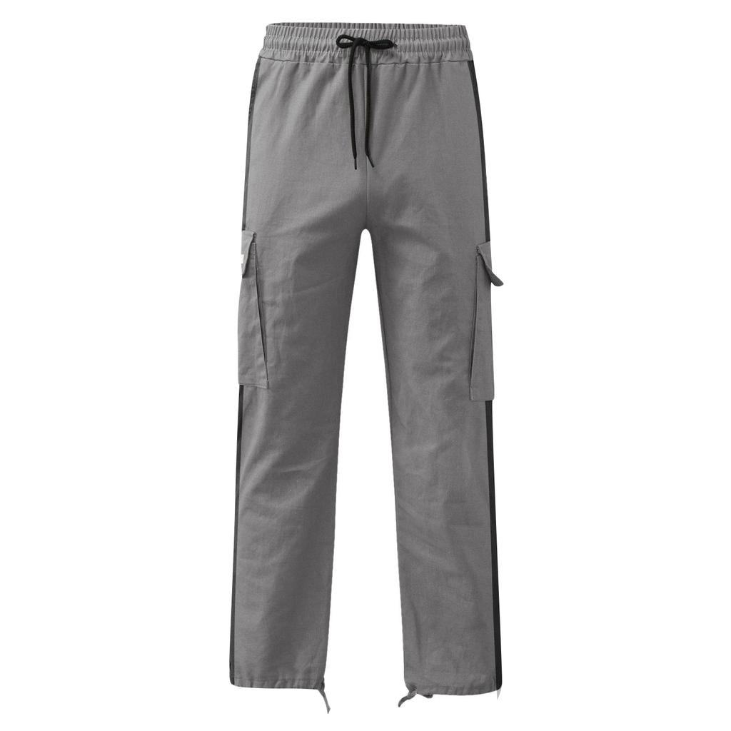 Spring and Autumn Men's Overalls Drawstring Drawstring Pocket Color Matching Long Pants