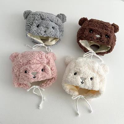 1 Piece Sweet Furry Warm Newborn Beanie for Boy Girl Korean Cute Cartoon Bear Earflap Bonnet for Toddler Warm Winter Plush Hat