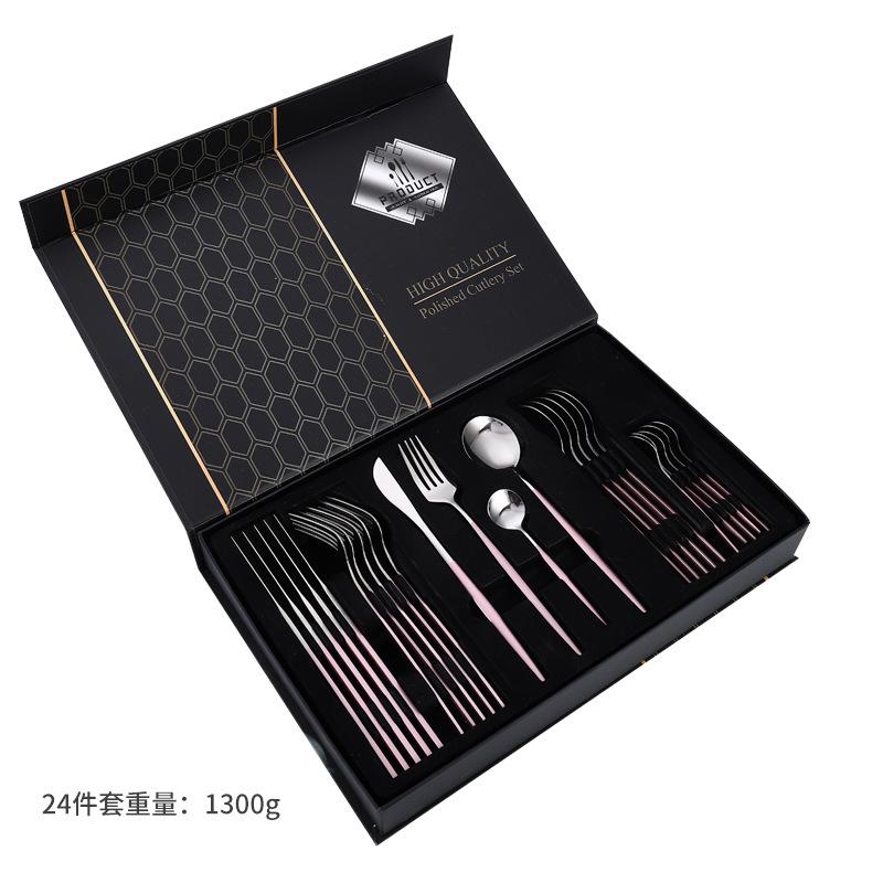 Stainless Steel Tableware Knives, Forks and Spoons 24-piece Set Western Tableware Steak Knife Gift Box Set