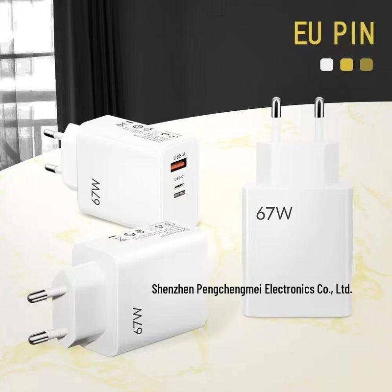 67W GaN Charger for Phones & Laptops, EU/UK Plug, PD+USB Super Fast Charge