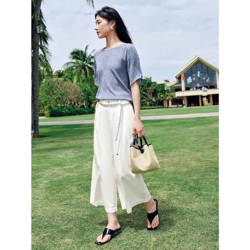 JOOZZI ANACO Women's Retro Washed Denim Cropped Wide-Leg Pants