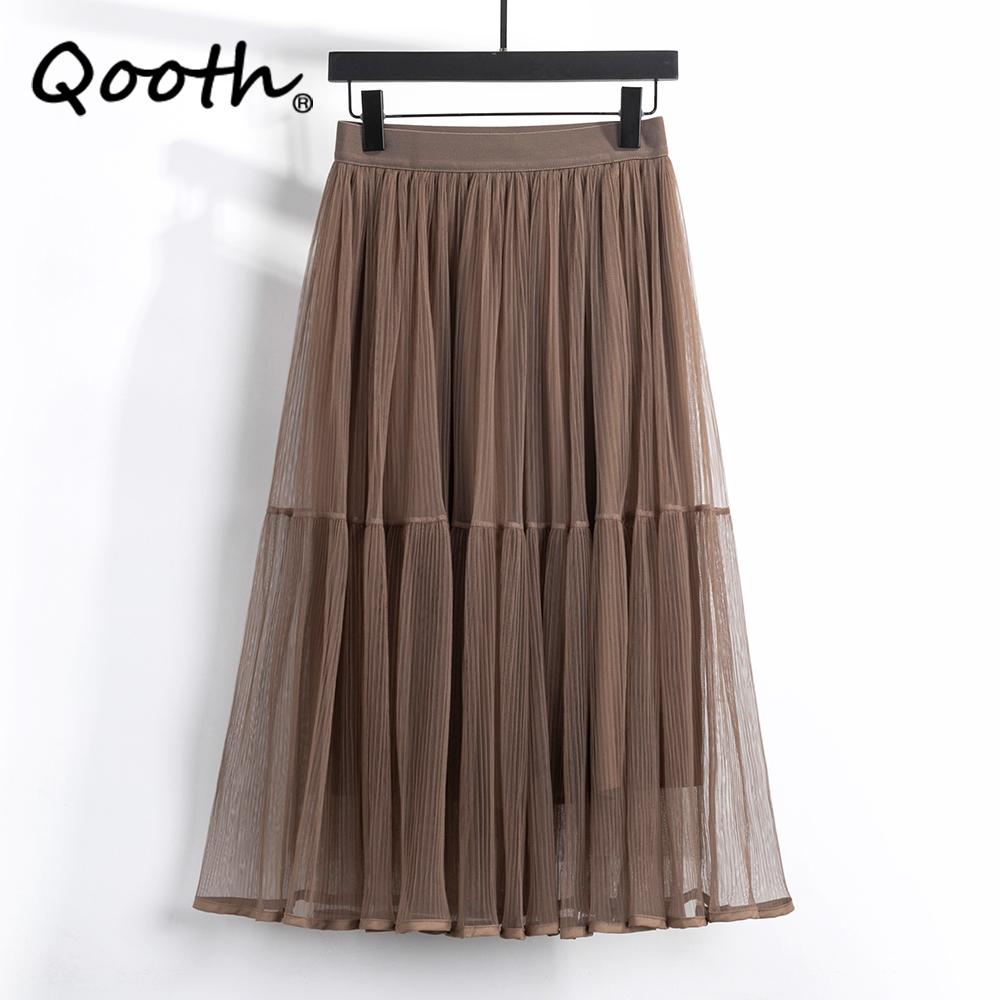 

Qooth Summer Mesh Mid Length Skirt Elegant Casual Calf Length Tulle Skirt for Women QT2066 Free Size рожевий