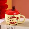 MOZHOU Cute Apple Ceramic Mug with Lid