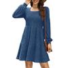 Robe trapèze à manches longues et col rond pour femme avec poche