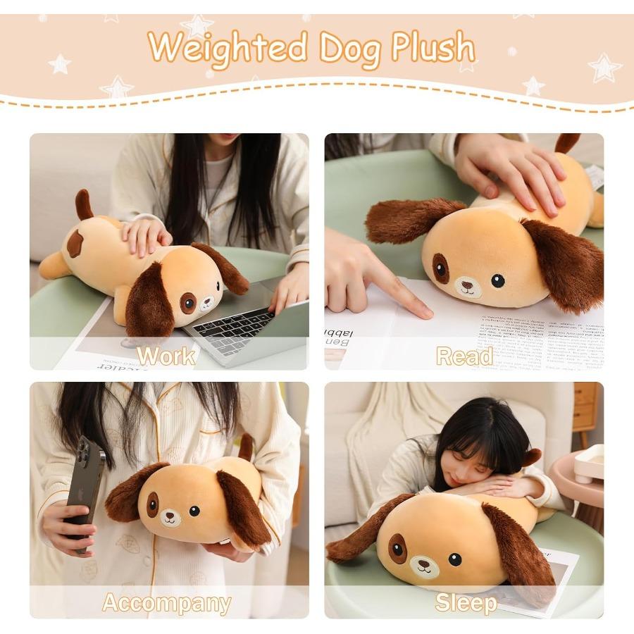 Weighted Dog Plush Stuffed Animal designed for Adults Gentle Brown 13.8 Inch 1.6 Lbs Adorable Labrador Plushie Pillow Toy Present