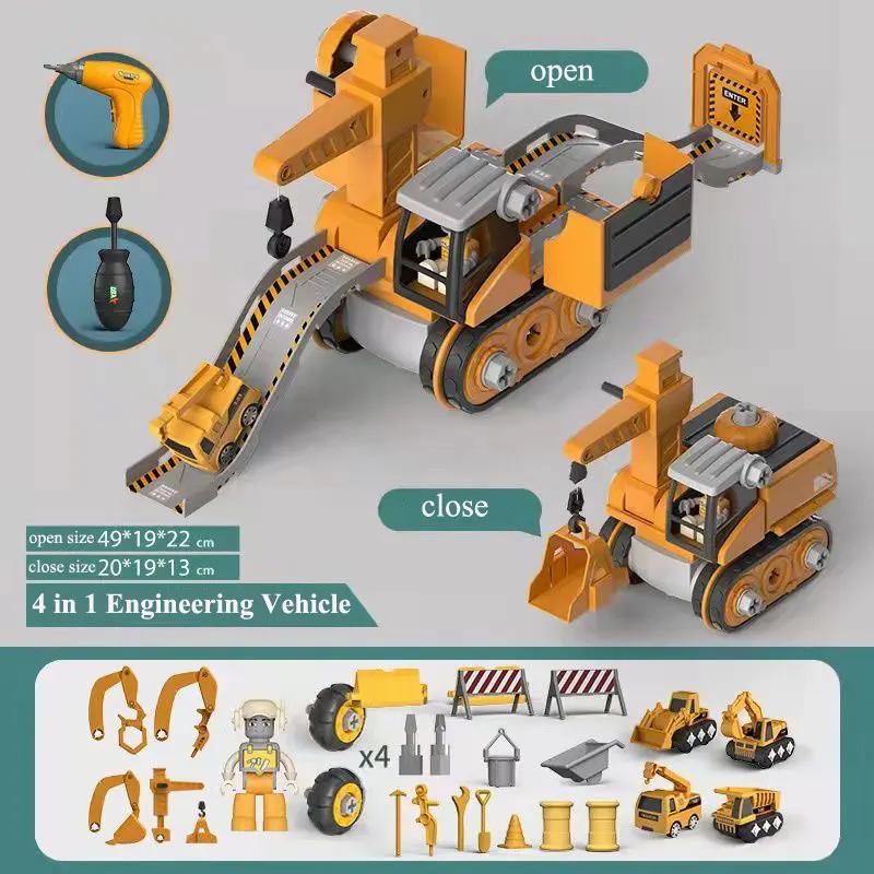 Vehicul de inginerie pentru copii, instrument de găurit electric, jucării, se potrivește copiilor, seturi asamblate educaționale, unelte pentru băieți, cadou de construcție cu nuci
