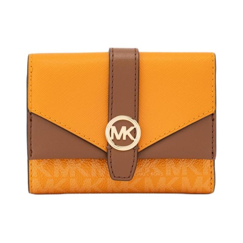 MICHAEL KORS Greenwich Letter Print Contrast Design Coated Canvas Wallet Medium Women s Orange оранжевый