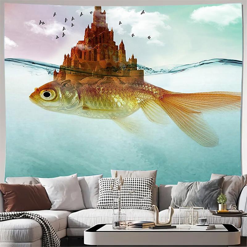 Ocean Fish Tapestry Wall Hanging Decor Sea Life Backdrop Nature Wall Art Bedroom Dorm Room Aesthetic Home Decor Gift Tropical Vi 74x94cm(29x37in)