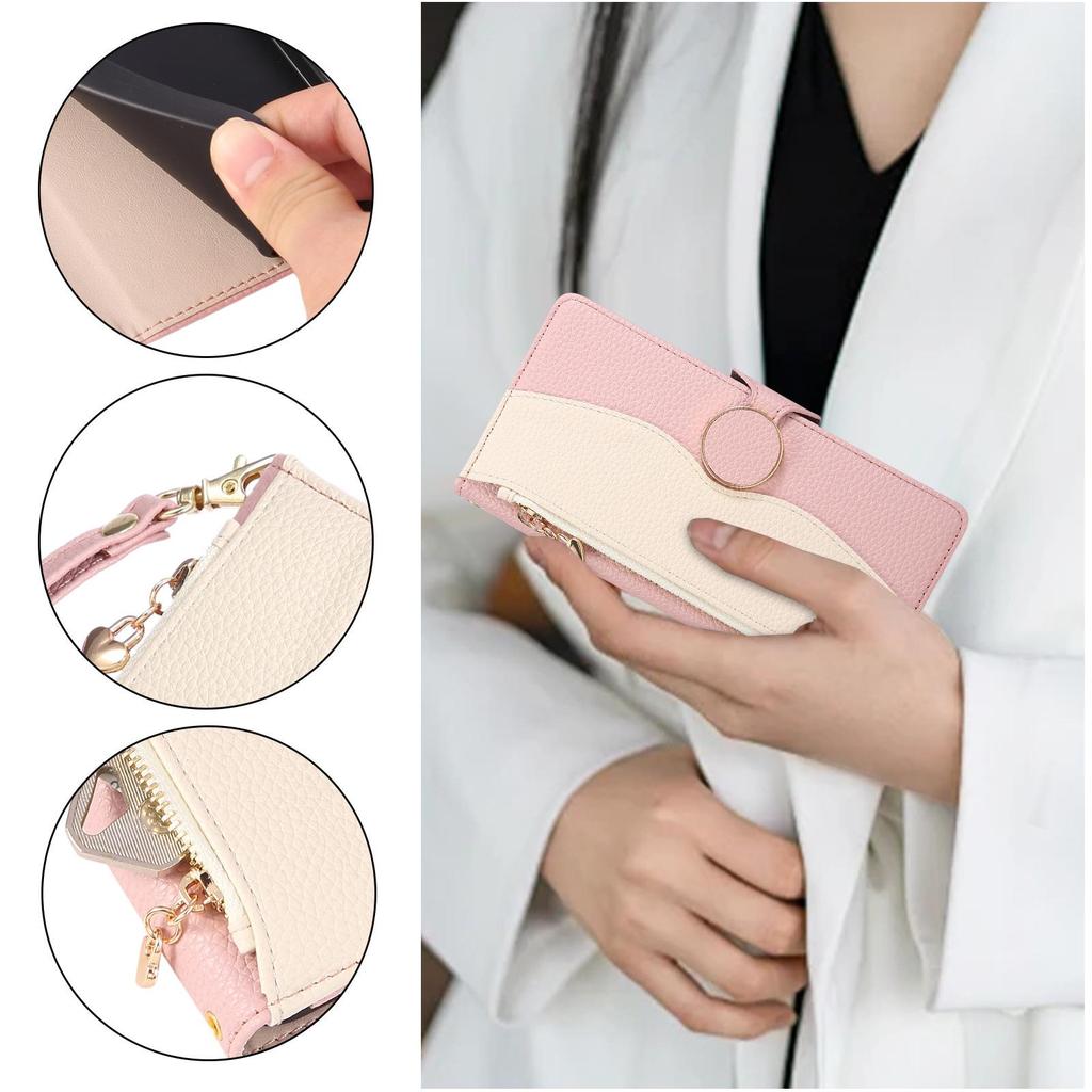 iPhone 17 Color Block Wallet Case: Drop-Proof Leather with Lanyard & Card Slots