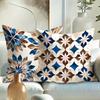 Home Decor Blue & Brown Floral & Geometric Pillow Covers Pattern Cushion Cover Suitable For Sofa Bedroom Car Pillow Cover