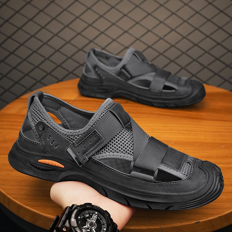 

Модные летние мужские сандалии, модные мужские тапочки из натуральной кожи, мужские пляжные сандалии-гладиаторы, мягкие, удобные, мужские туфли для ходьбы 10 серый