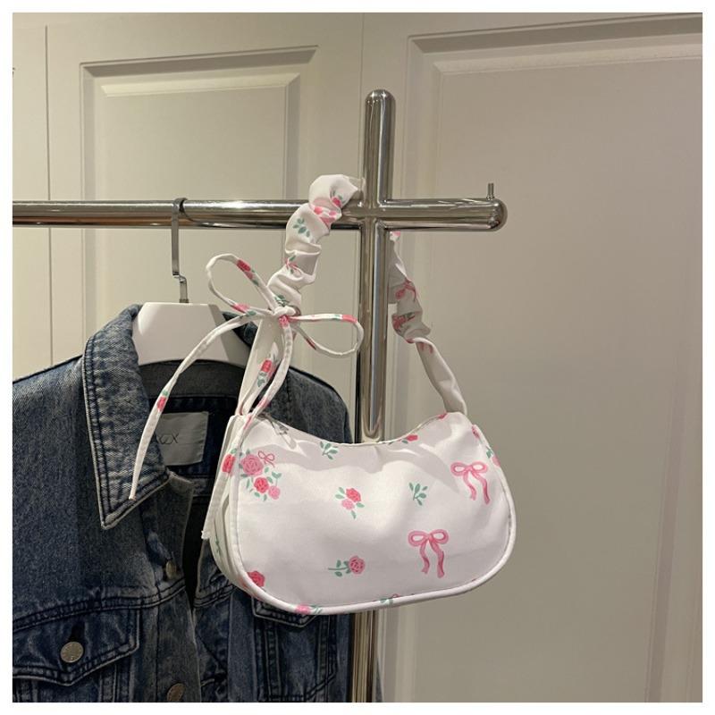 Sweet underarm bag women's new bow floral handbag niche drawstring versatile shoulder bag