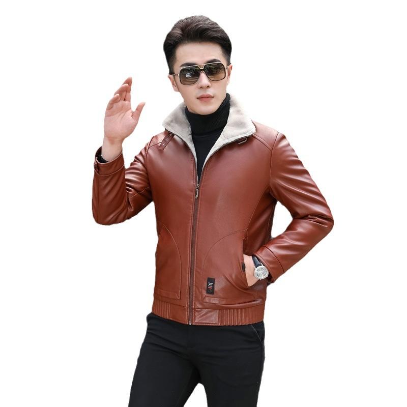 Зимняя новая меховая цельная мужская куртка среднего возраста из утолщенной разноцветной — фото 6