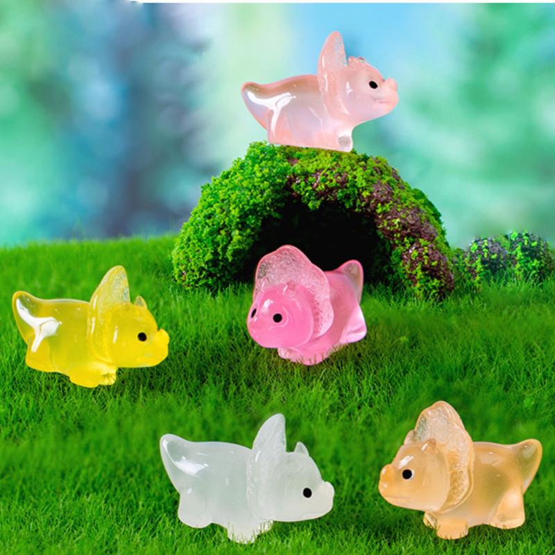 Glowing Resin Dinosaur Figurine For Fairy Garden Decor In Assorted Colors