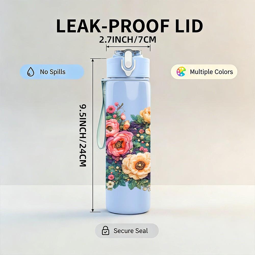 1PC Mixed Bouquet Art 750ml Color Plastic Sports Water Bottle Leakproof Flip Straw Lid Suitable for Sports Office Home Use