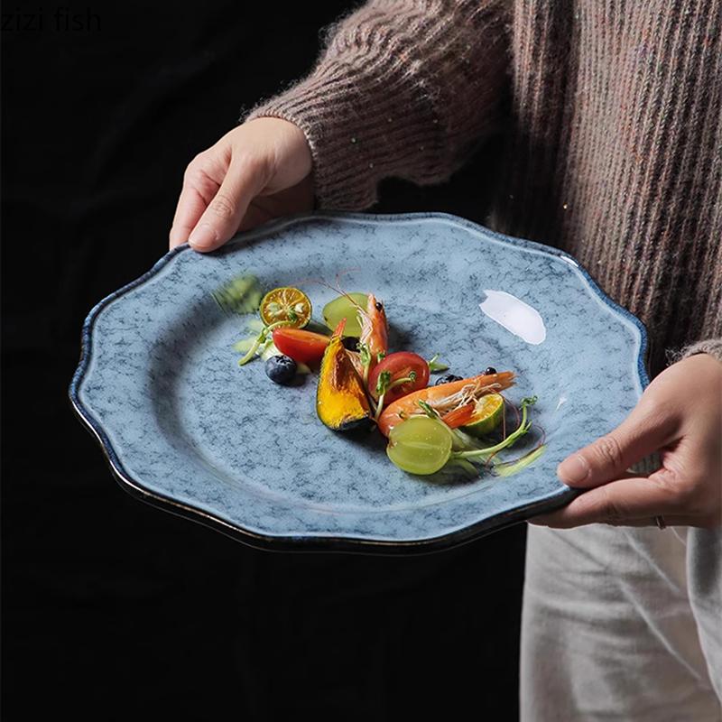 Kiln Changes Ceramic Lace Plate Vintage Steak Plate Barbecue Plate Dim Sum Snack Plates Molecular Cuisine Creative Tableware