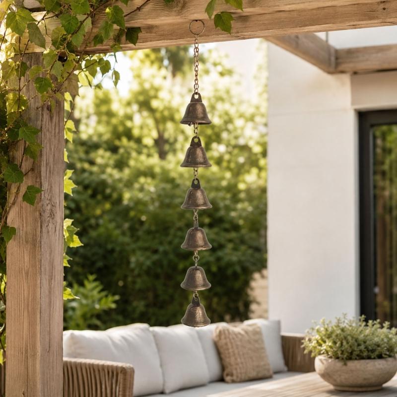 Hanging Metal Wind Chimes Decors With Layered Bells and Chain, Soft Bells Accent for Balconies, Patios, Window or Porch