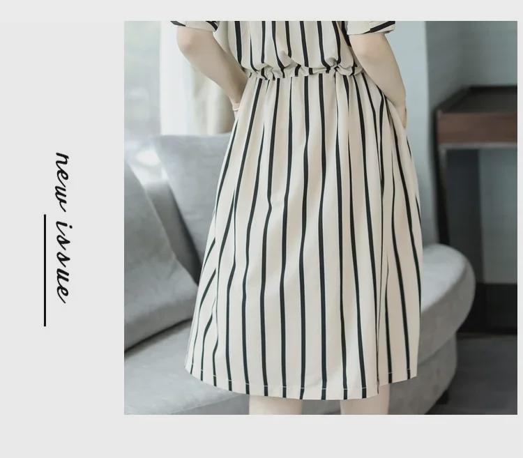 2021 Plus Size Korean Striped Midi Dress for Women - Spring/Summer Fashion