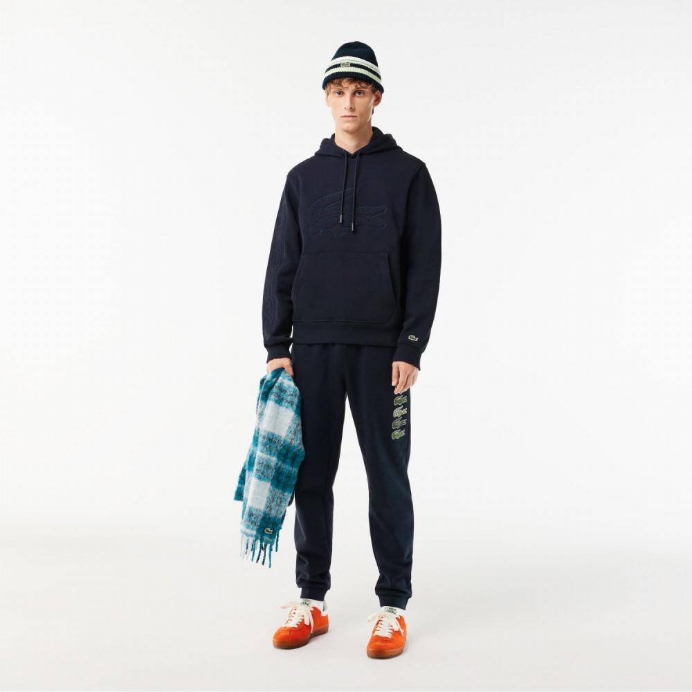 LACOSTE Mens Puff Croc Big Wording Embroidery Hooded T Shirt SH2105 53N HDE