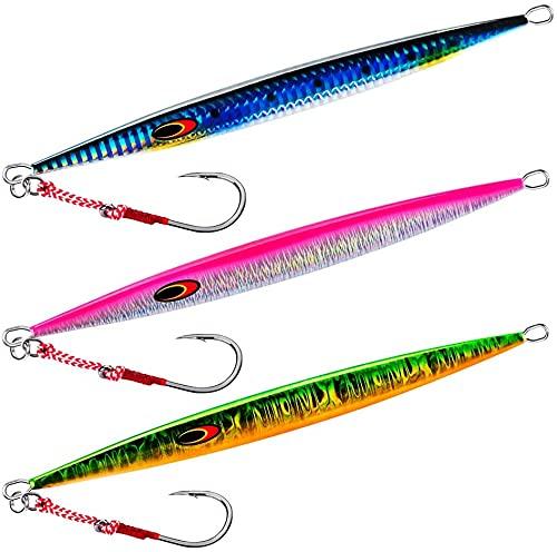 Goture Metal Jig Set (20g/30g/60g/80g/100g/150g) for Offshore Jigging/Jigging, Para Vertical, and Casting (3-Color Jigging Set, 200g)