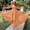 Abito da Spiaggia in Chiffon Super Lungo da Donna Primavera Estate Elegante Manica Lunga Ampio Allacciato Slim Vestiti
