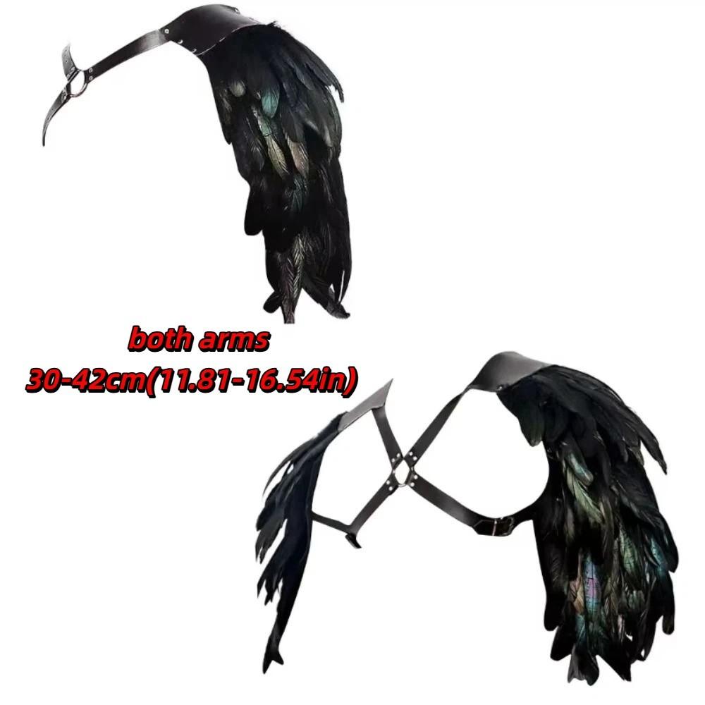 Black PU Leather Gothic Shoulder Armor Double Shoulder Arm Guards Leather Harness Feather Cloak LARP Shoulder Guard Harness