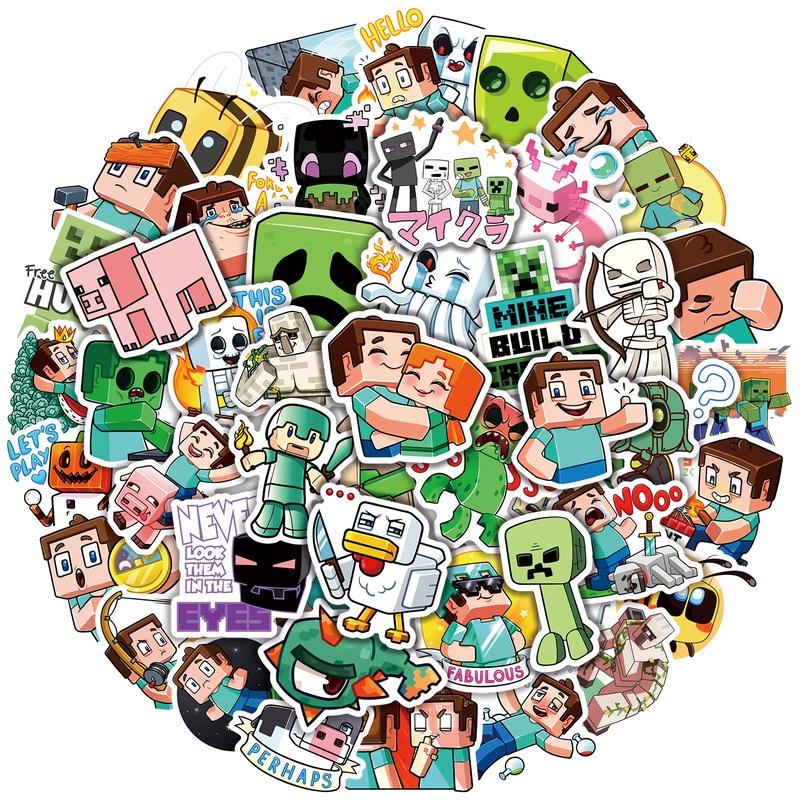 Stickers 50pcs Minecraft Waterproof Adhesive Reusable Refrigerator Case Decor