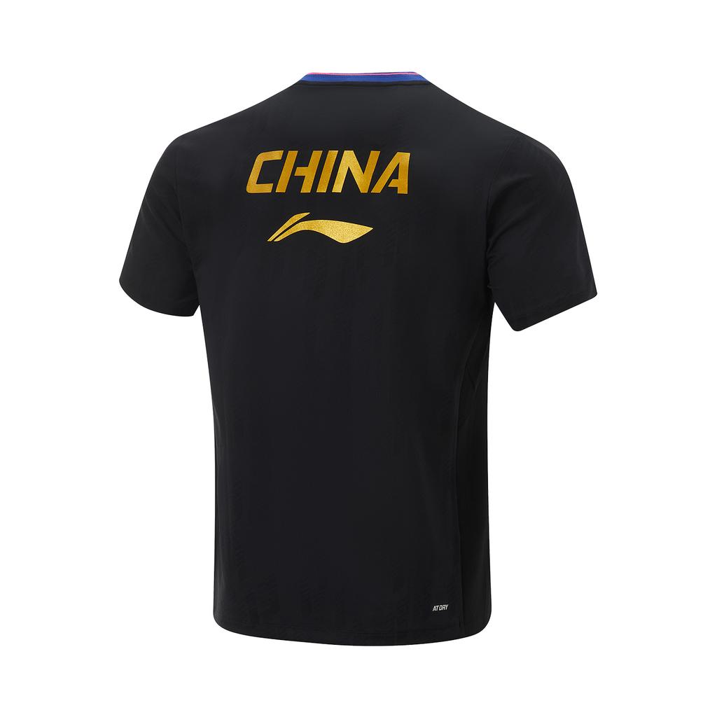 Seria Tenisa Stołowego Li Ning Okrągły Dekolt Chłodna Antybakteryjna Koszulka z Krótkim Rękawem Unisex Koszulki AAYV075-1