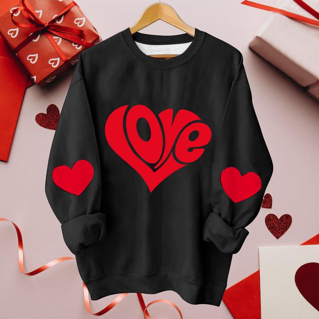 Women's Casual Fashion Valentine's Day Printing Long Sleeve O-Neck Pullover Top Blouse