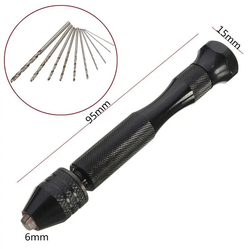 10Pcs Twist Drills Rotary Tools Mini Micro Aluminum Hand Manual Hole Opener and Keyless Chuck.