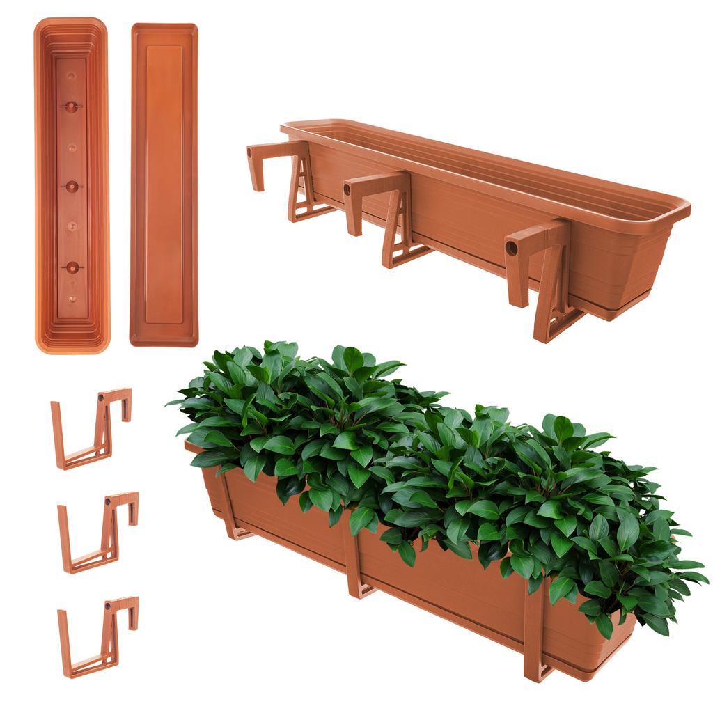 KADAX Balcony Box Flower Pot Planter Handles Saucer Balcony Railing