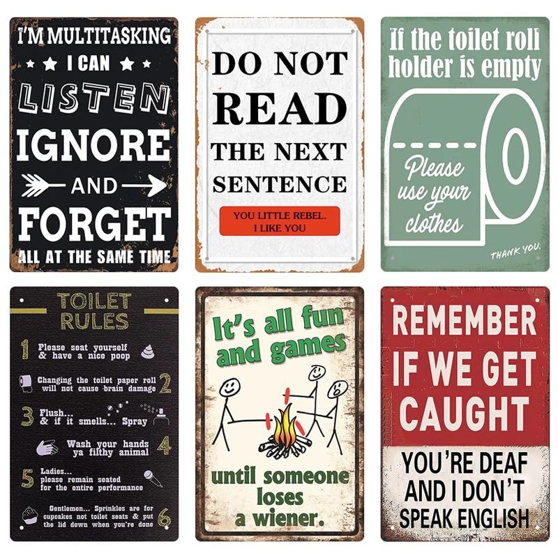 Funny Tin Sign Toilet Home Office Bar Cubicle Decor 11.8" X 7.8" Humorous Metal Vintage Plaque Retro Plate For Wall Art Decor
