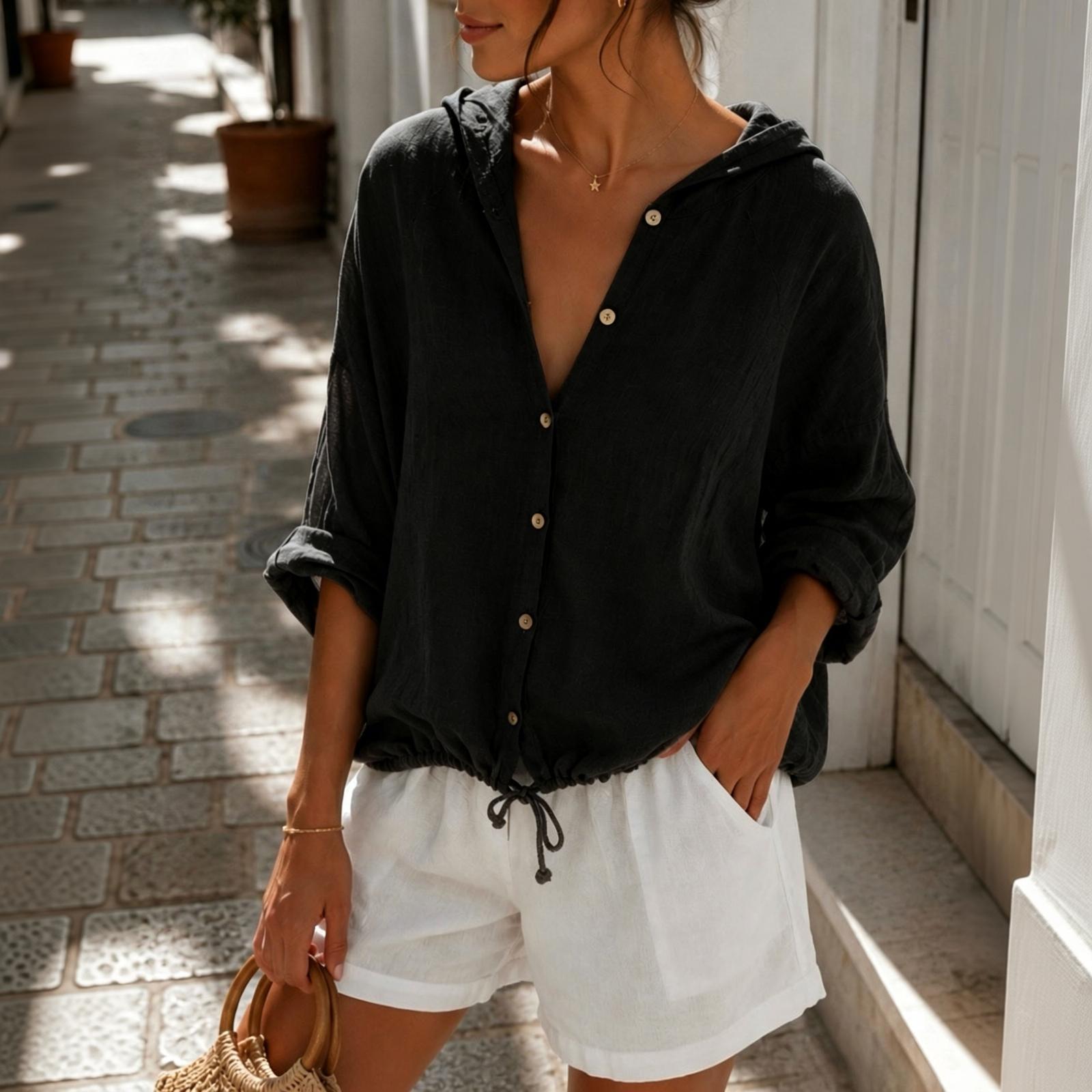 Women s Stylish Casual Hooded Cardigan Long Sleeve Top XXXL