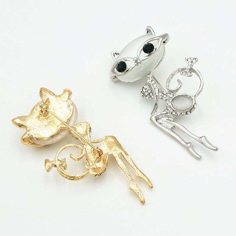 Popular Cat's Eye Stone Brooch - Cute Cat Girl Design for Women's Fashion Accessories