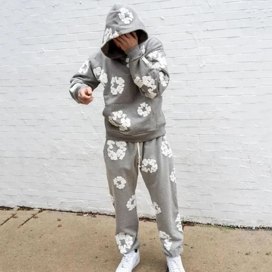 

Толстовка с 3D-цветочным принтом, спортивные брюки, повседневные спортивные топы в стиле хип-хоп, брюки на шнурке