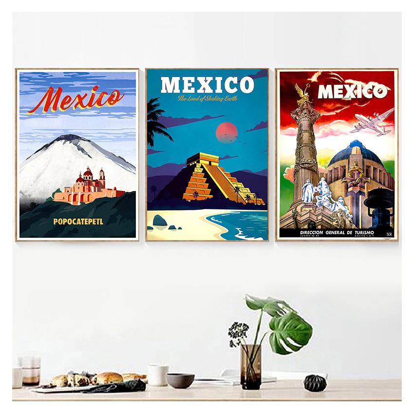 Poster Canvas Paintings Vintage Wall Kraft Posters Coated Wall Stickers Home Decorative Gift Mexico Mayan Pyramid Art Travel