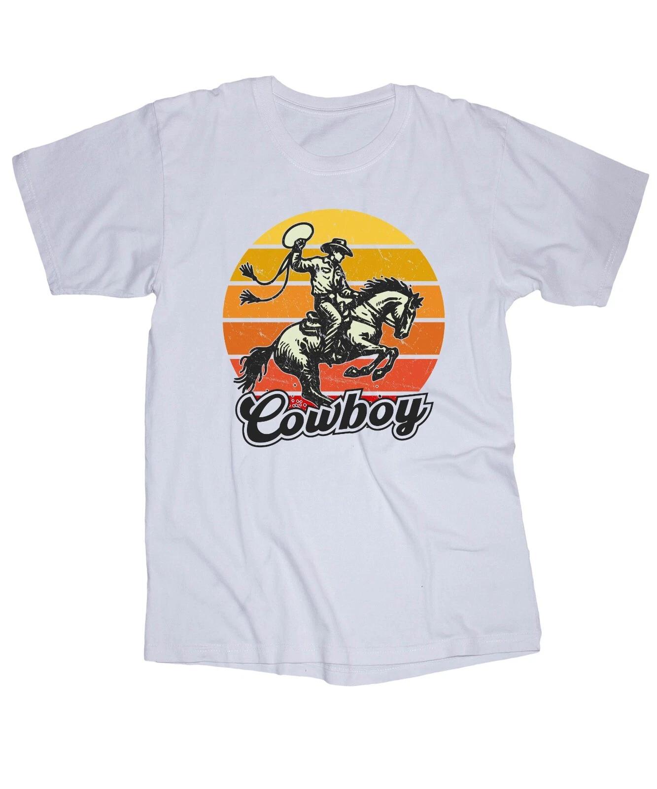 Cowboy White T-shirt Rodeo Roping Ranch Horses Riding Country L