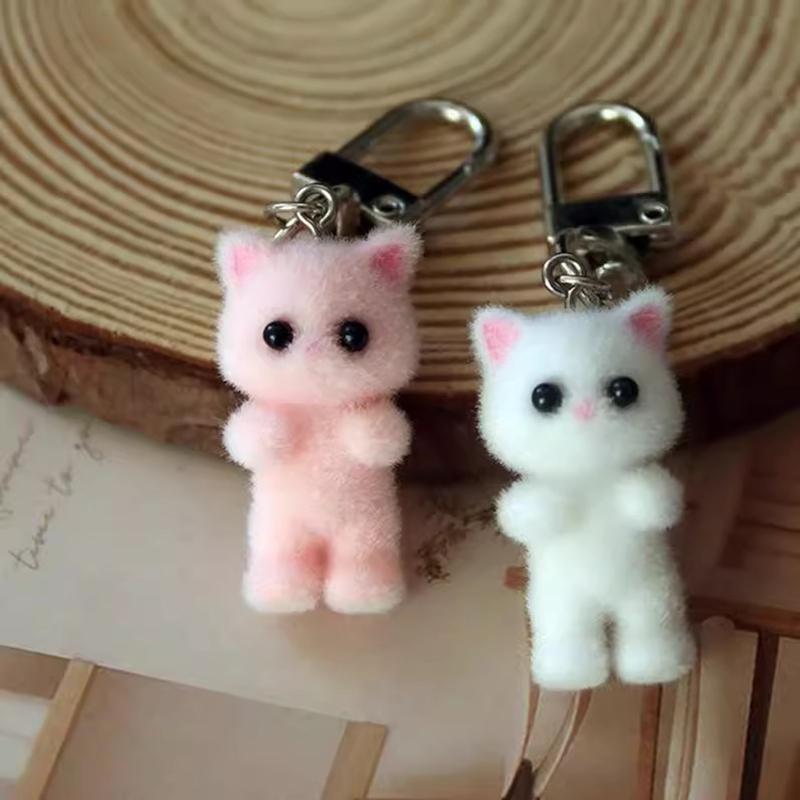 Flocking Cat Keychains Cute Cat Keyring for Bags Backpack Hanging Pendants Keychains On The Phone Funny Gifts