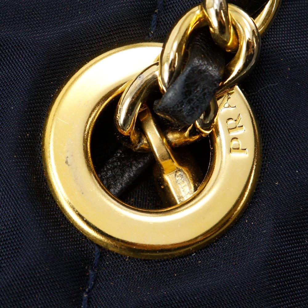 PRADA ChainShoulder Shoulder Bag quilting Navy blue Nylon Women Used