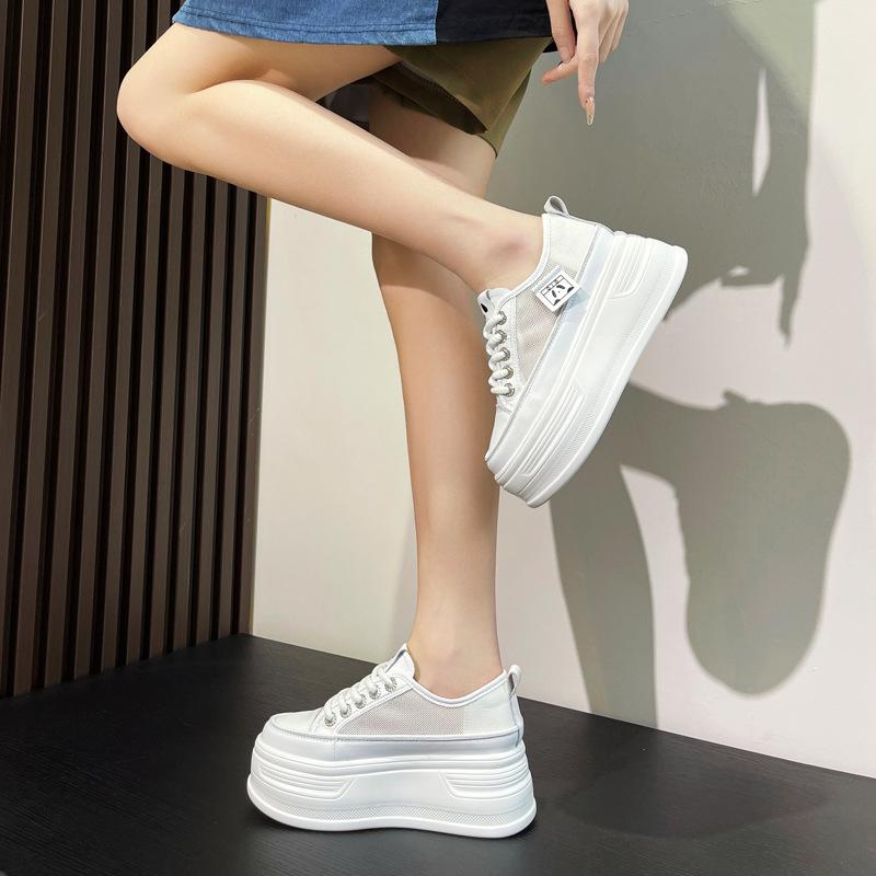 Leather little white shoes women's summer mesh single shoes muffin platform sports shoes small casual shoes tide