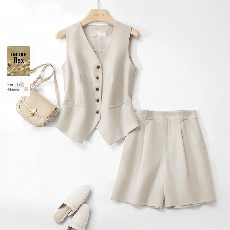 IHIMI Old Money Style Lyocell Linen Blend Vest & Shorts Set XL