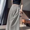 Women's 2026 Summer Ice Silk Striped Wide-Leg Pants: High-Waisted, Loose, Casual, Cotton-Linen, Floor-Length, Straight-Leg Fit