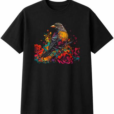 Fieldfare with Roses Bird Mens Womens T-Shirt Unisex Novelty Gift Tee Funny