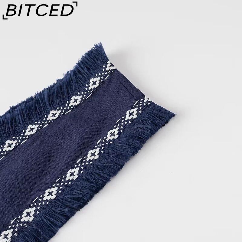 BITCED Damen Sommer Mode V-Ausschnitt Fransen Patchwork Maxikleid mit vollem Rock