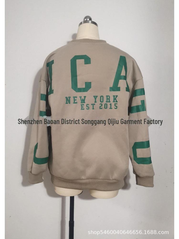 2023 Women's Loose Round Neck Casual Sweatshirt Thick Versatile Letter Print