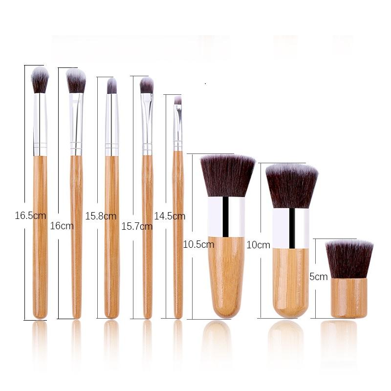 Sada 11 v 1 Štětce na make-up s přírodní bambusovou rukojetí s látkovým sáčkem Štětec na míchání make-upu s měkkými vlákny Kosmetický nástroj